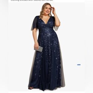 Ever-Pretty Womens Plus Size V-Neck Sequin Emboridery